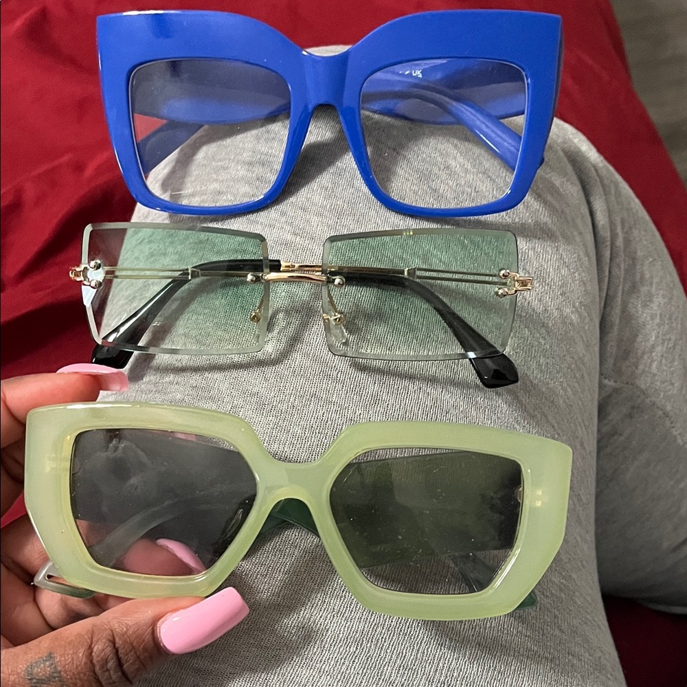 Stylish Women's Sunglasses Set - Blue & Green